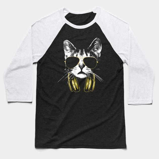 Dj Cat Bling Bling Baseball T-Shirt by Nerd_art